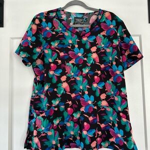 🌸 Cherokee Uniforms Floral Scrub Top – Women’s Large 🌸